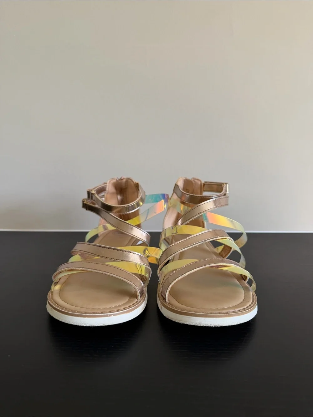 Wonder Nation Girls' 5 Gladiator Sandals Rose Gold Metallic Iridescent Straps